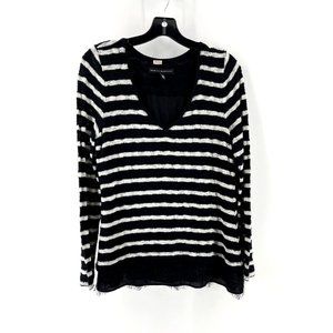 White House Black Market Women's Long Sleeve V Neck Striped Sweater Size Medium